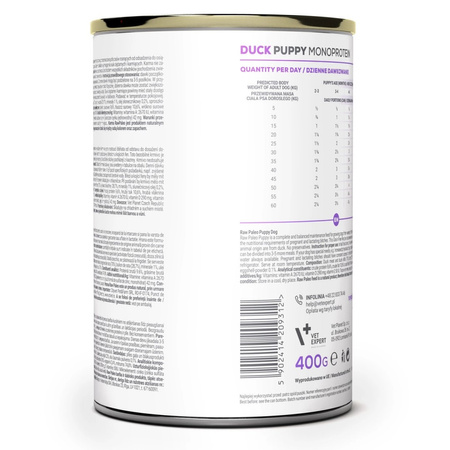 Raw Paleo Puppy Monoprotein 12x400g Mokra Karma Dla Szczeniąt  z Kaczką