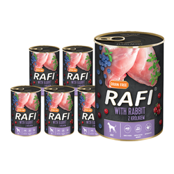 Rafi Mokra Karma dla Psów z Królikiem, Żurawiną i Borówką Puszka Zestaw 12 x 400 g