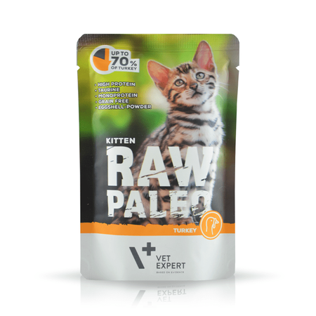 Vet Expert Raw Paleo Kitten Turkey 12x100g Saszetka Karma Mokra z Indykiem Dla Kociąt