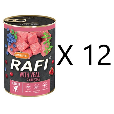 Rafi Mokra Karma dla Młodych Psów Jagnięcina Cielęcina Puszka Zestaw 24 x 400 g