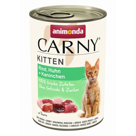 Animonda Carny Kitten 12x400g Mokra Karma Dla Kociąt z Wołowiną Kurczakiem i Królikiem