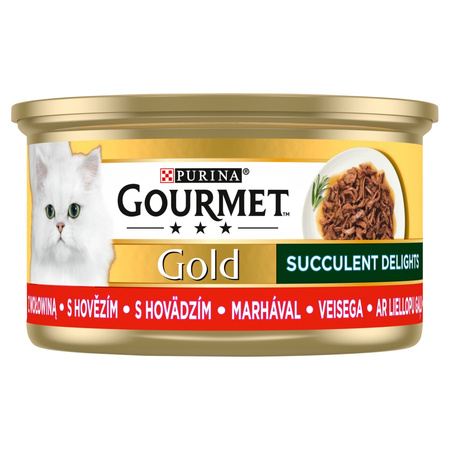 Purina Gourmet Gold z Wołowiną 48x85g Mokra Karma Dla Kota Succulent Delights