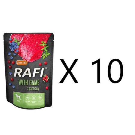 Rafi Mokra Karma dla Psów z Dziczyzną, Żurawiną i Borówką Saszetka Zestaw 10 x 300 g