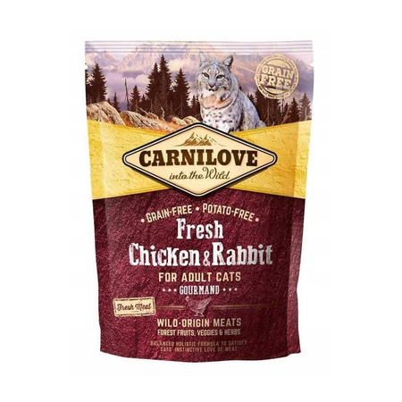 CARNILOVE CAT FRESH CHICKEN & RABBIT GOURMAND FOR ADULT 400G - sucha karma dla kotów, kurczak i królik