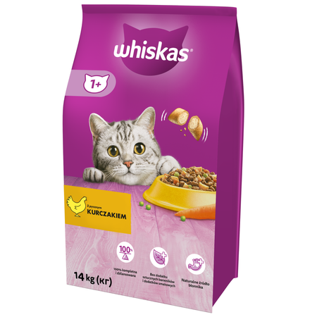 Whiskas Adult z Kurczakiem i Tuńczykiem 2x7kg Sucha Karma Pełnoporcjowa Dla Dorosłych Kotów