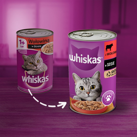 WHISKAS Adult puszka 400g - mokra karma dla dorosłych kotów z wołowiną w sosie