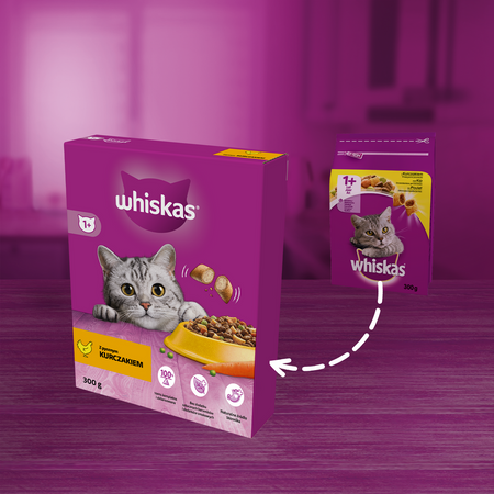Whiskas Adult 300g Sucha Karma Pełnoporcjowa Dla Dorosłych Kotów Z Kurczakiem