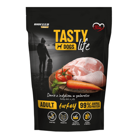 Biofeed Tasty Dogs Life z Indykiem w Galaretce 2x500g Bezzbożowa Mokra Karma Dla Psa