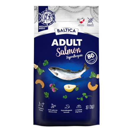 Baltica Adult M 3kg Hipoalergiczna Sucha Karma Z Łososiem Dla Psów Średnich Ras