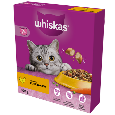 Whiskas Senior 15x800g Sucha Karma Pełnoporcjowa Dla Starszych Kotów Z Kurczakiem