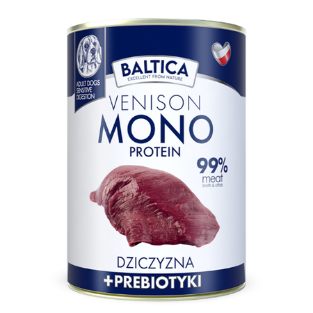 Baltica Monoprotein Dziczyzna Prebiotyki 24x400g Hipoalergiczna Bezzbożowa Mokra Karma Dla Psa
