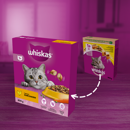 Whiskas Adult 2x800g Sucha Karma Pełnoporcjowa Dla Dorosłych Kotów Z Kurczakiem