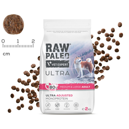 Raw Paleo Ultra Pork Medium&Large Adult 2kg Sucha Karma z Wieprzowiną Dla Psów Średnich i Dużych Ras