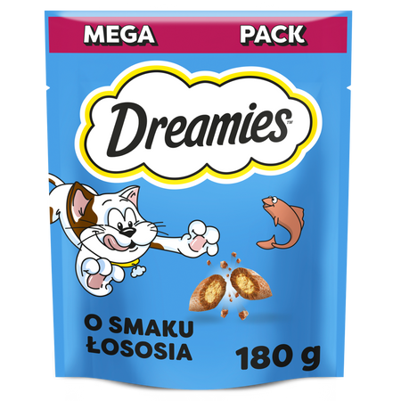 Dreamies z Łososiem 4x180g Przysmak Dla Kota Chrupiące Paszteciki z Nadzieniem