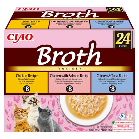 Inaba Cat Ciao Broth 24x40g Uzupełniająca Karma Dla Kota Bulion z Kurczakiem Łososiem i Tuńczykiem