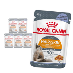 Royal Canin Hair & Skin 6x85g Mokra Karma Dla Kotów Dorosłych w Galaretce Zdrowa Skóra Piękna Sierść