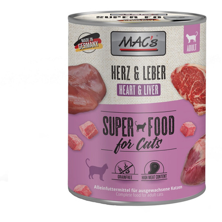 MAC's 12x800g Bezzbożowa Mokra Karma Dla Kota Wołowe Serce Wątroba