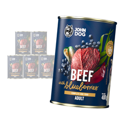 John Dog BERRY ADULT WOŁOWINA z borówkami 6x 400g - Karma dla psów, 96% mięsa