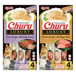 Inaba Cat Churu Luxury 8x14g (112g) Kremowy Przysmak Dla Kota Tuńczyk z Krewetką i Kurczak z Wołowiną Wagyu
