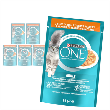 Purina One Adult 6x85g Mokra Karma Dla Kota Z Kurczakiem I Zieloną Fasolką