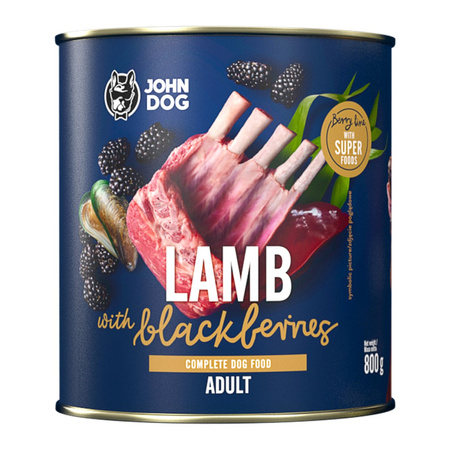 John Dog BERRY ADULT JAGNIĘCINA z jeżynami 6x 800g - Mokra Karma dla psów, 96% mięsa