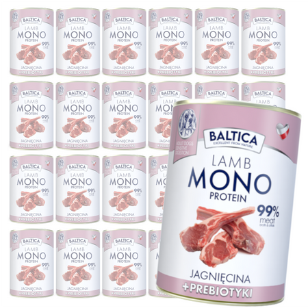 Baltica Monoprotein Jagnięcina Prebiotyki 24x400g Hipoalergiczna Bezzbożowa Mokra Karma Dla Psa