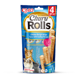 Inaba Cat Churu Rolls 4x10g Przysmak Dla Kota Pałeczki z Nadzieniem Tuńczyk Przegrzebki