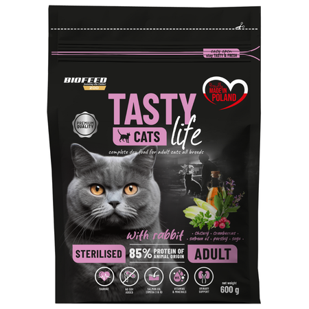 Biofeed Tasty Cats Life Sterilised 600g Sucha Karma Dla Dorosłych Sterylizowanych Kotów Z Królikiem