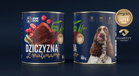 John Dog Berry ADULT DZICZYZNA z malinami 800g - Mokra Karma dla psów, 96% mięsa