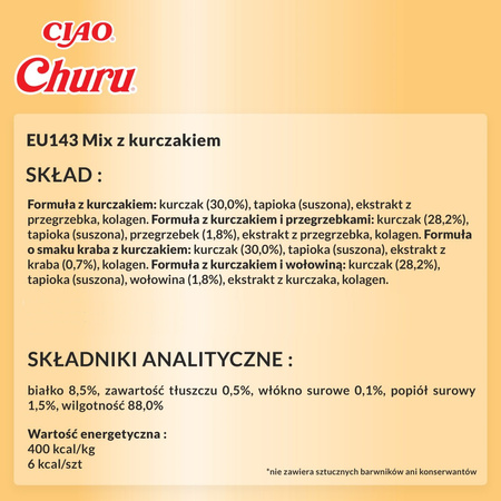 Inaba Cat Churu 60x14g (840g) Kremowy Przysmak Dla Kota Pasta Mix Z Kurczakiem