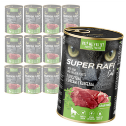 Super Rafi Cat 12x400g Bezzbożowa Mokra Karma Dla Kotów Z Dziczyzną I Sercami Z Kurczaka