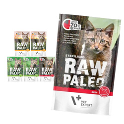 Vet Expert Raw Paleo Sterilised Mix Smaków 6x100g Karma Mokra z Indykiem Dziczyzną i Wołowiną Dla Kotów Sterylizowanych