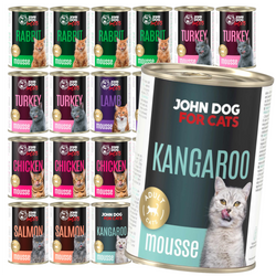 John Dog For Cats 24x400g Mokra Karma Dla Dorosłych Kotów Mix 6 Smaków Mus