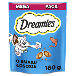 Dreamies z Łososiem 180g Przysmak Dla Kota Chrupiące Paszteciki z Nadzieniem