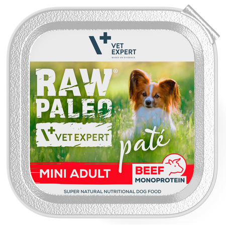 Raw Paleo Pate Mini Adult Beef Tacka 12x150g Mokra Karma Dla Psów Małych Ras z Wołowiną