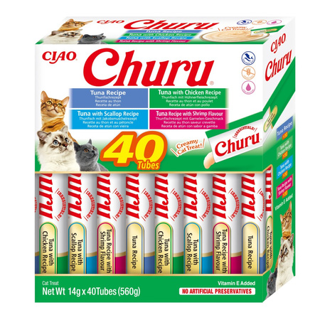 Inaba Cat Churu 40x14g (560g) Kremowy Przysmak Dla Kota Pasta Mix Z Tuńczykiem I Owocami Morza