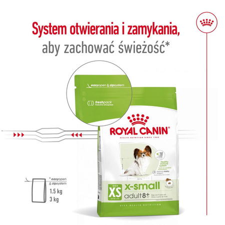 Royal Canin Adult 8+ X-Small 1,5kg Sucha Karma Dla Psów Dojrzałych Powyżej 8 Roku Życia Ras Miniaturowych Do 4kg