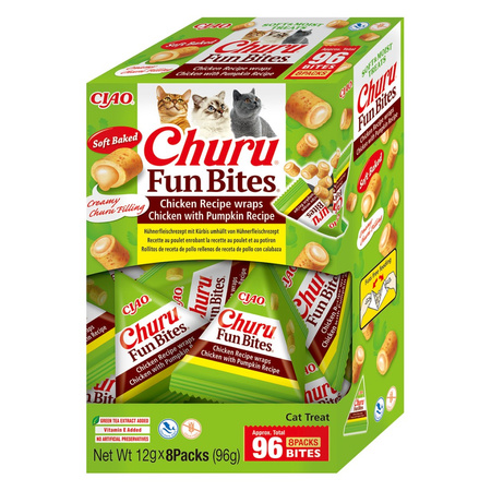 Inaba Cat Churu Fun Bites Chicken with Pumpkin Recipe 8x12g Przysmak Dla Kota Poduszki Z Kremowym Nadzieniem Kurczak Dynia