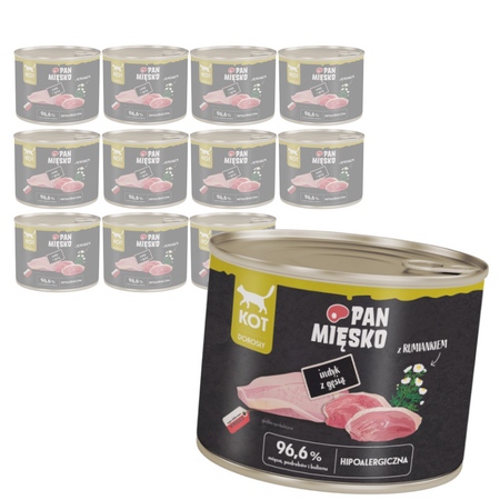 Pan Mięsko 12x200g Hipoalergiczna Mokra Karma Dla Dorosłych Kotów Indyk Z Gęsią