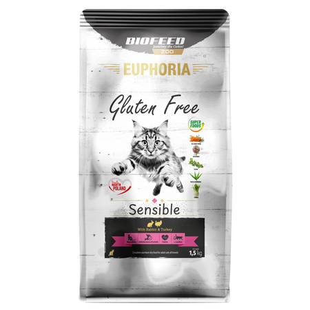 Biofeed Euphoria Gluten Free Sensible 1,5kg Sucha Karma Dla Wrażliwych Kotów Indyk z Królikiem