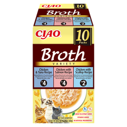 Inaba Cat Ciao Broth 10x40g Uzupełniająca Karma Dla Kota Bulion z Kurczakiem Łososiem Tuńczykiem i Przegrzebkami
