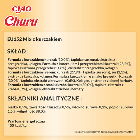 Inaba Cat Churu 40x14g (560g) Kremowy Przysmak Dla Kota Pasta Mix Z Kurczakiem Słoik