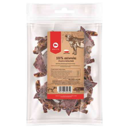 MACED Suszone Płuca Wołowe Przysmak Dla Psa 500g