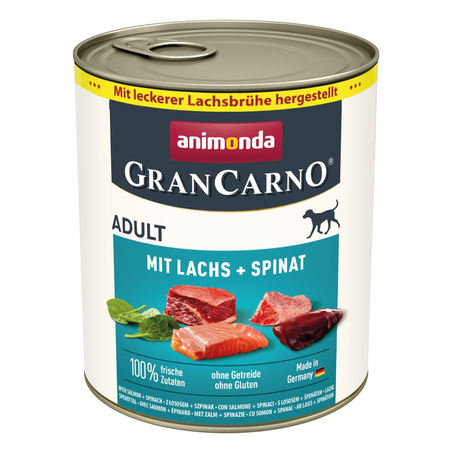 Animonda GranCarno Adult 24x800g Mokra Karma Dla Psa z Łososiem i Szpinakiem