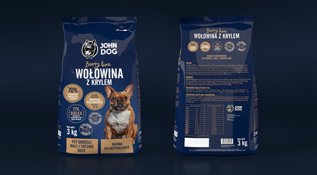 John Dog BERRY MAŁE / ŚREDNIE RASY wołowina z krylem 4x 3kg sucha karma dla psa