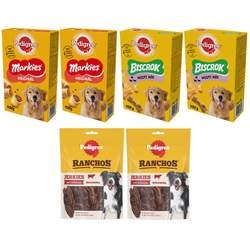 Pedigree Zestaw Przysmaków Ciasteczka 4x500g + Ranchos Jerkies 2x70g Z Wołowiną