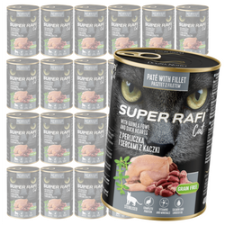 Super Rafi Cat 24x400g Bezzbożowa Mokra Karma Dla Kotów Sterylizowanych Z Perliczką I Sercami Z Kaczki