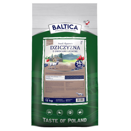 Baltica Adult Dziczyzna z Owocami Leśnymi M/L 12kg Bezzbożowa Sucha Karma Dla Psów Średnich i Dużych Ras