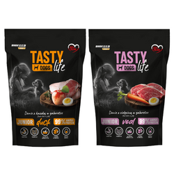 Biofeed Tasty Dogs Life Junior z Cielęciną i Kaczką w Galaretce 2x500g Bezzbożowa Mokra Karma Dla Szczeniąt