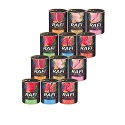 Rafi Mokra Karma dla Dorosłych Psów 6 Smaków Puszka Zestaw 12 x 400 g